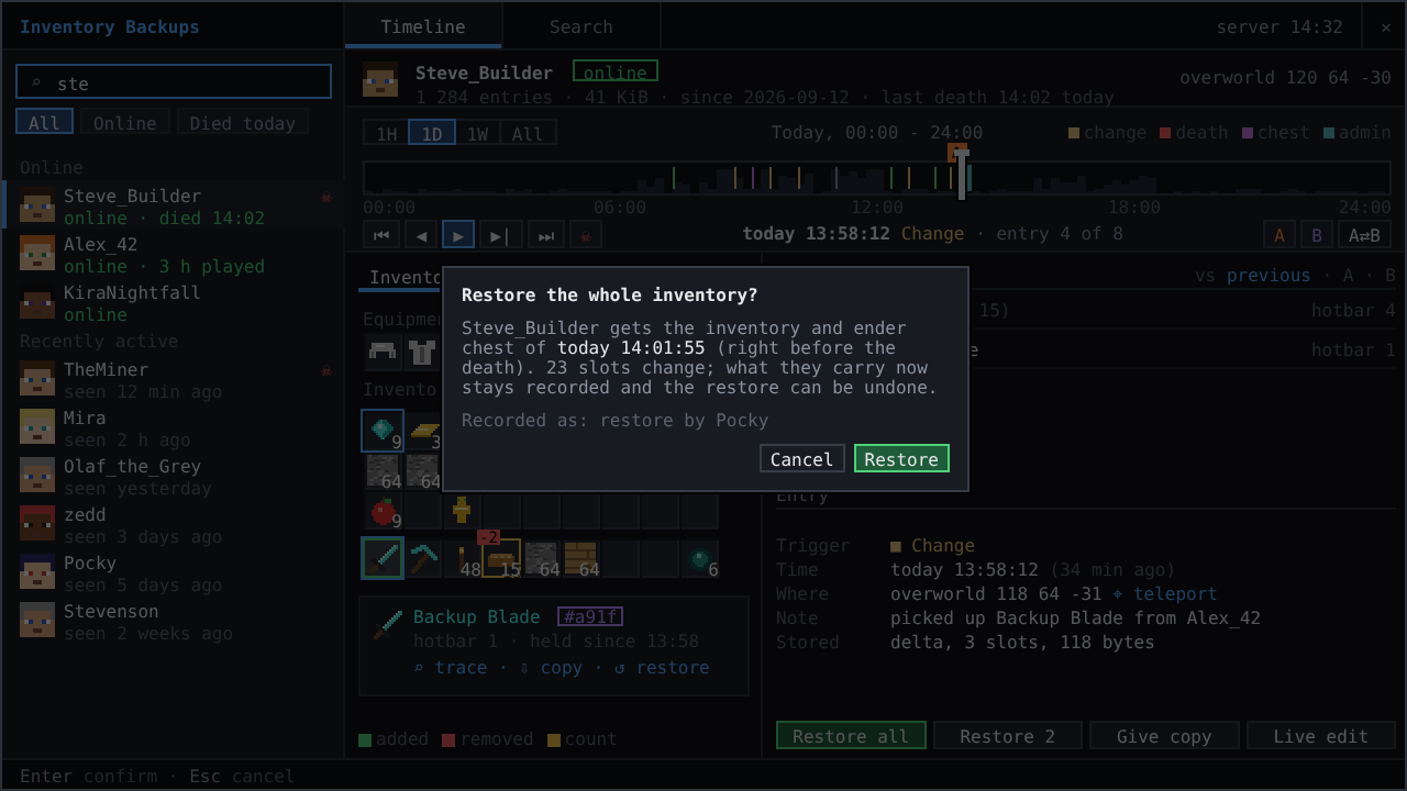 Restoring selected slots