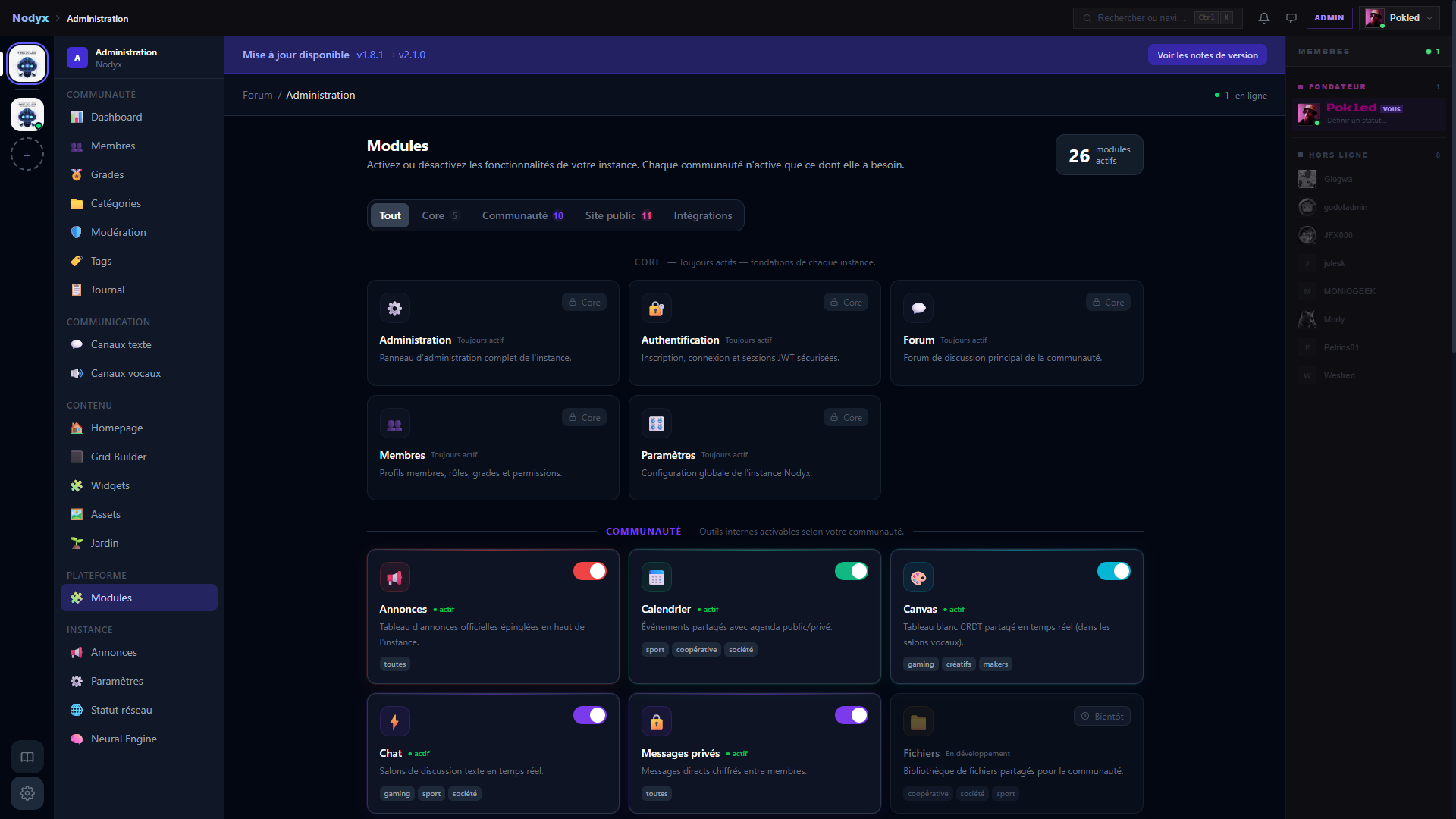 Module management, 26 activatable modules