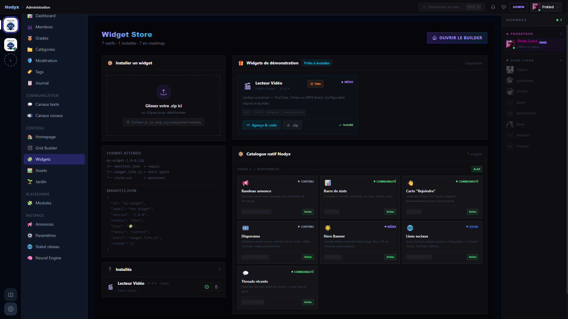Widget Store, one-click .zip install