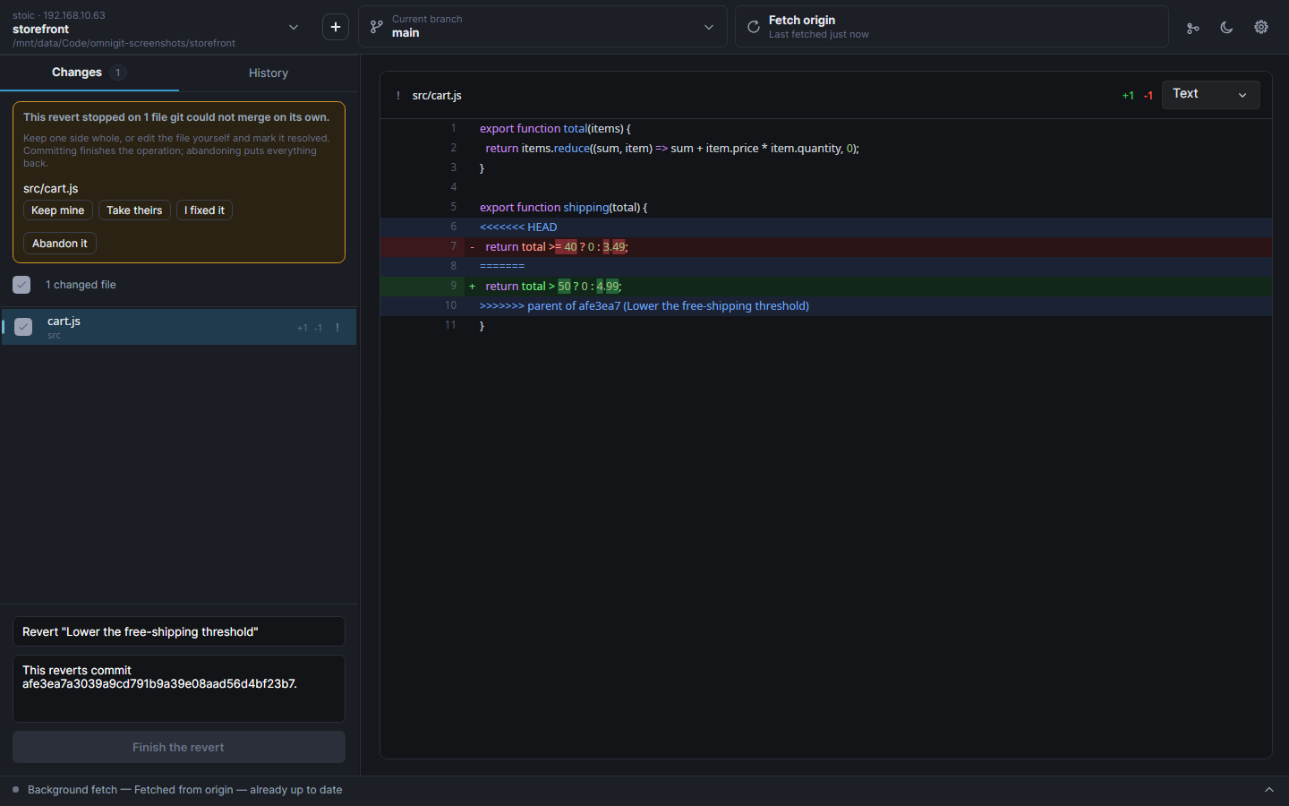 Conflict panel, dark theme