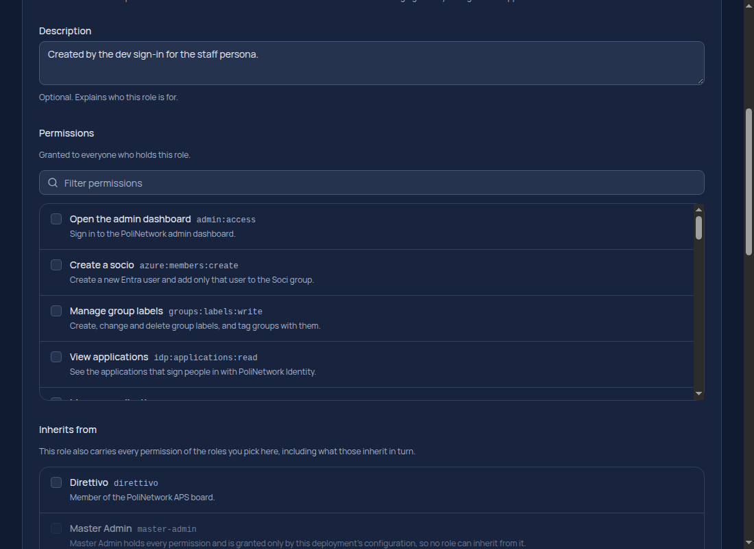Role detail before, dark theme