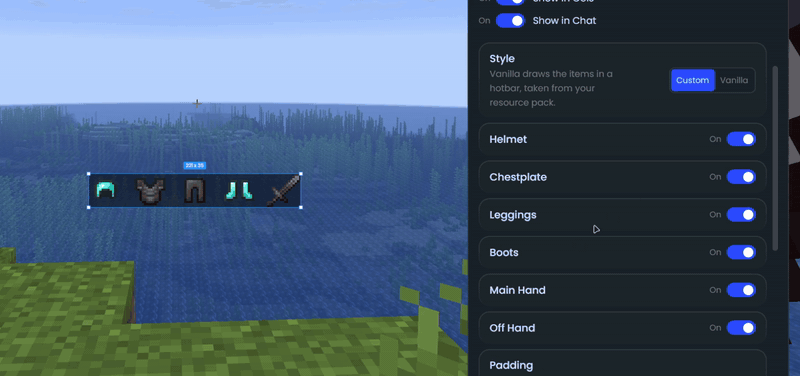 Armor Status options