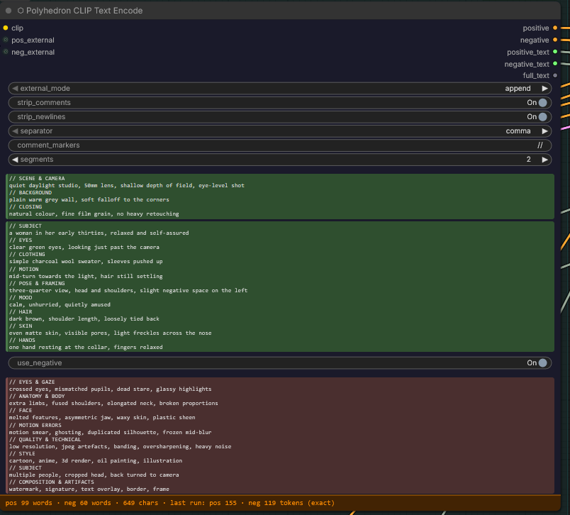 Two positive segments, the negative below them, the cleanup switches on top and the live footer