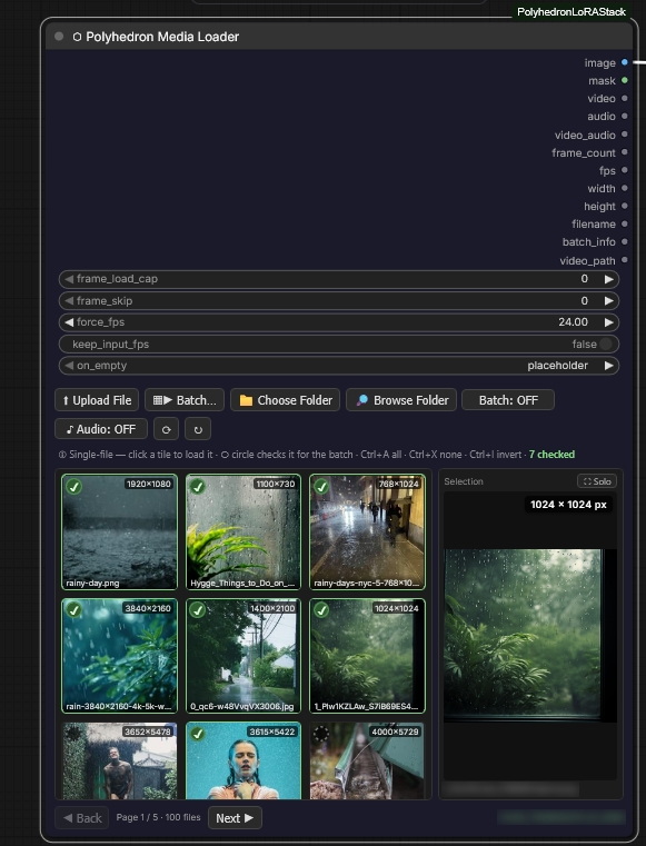 Seven tiles checked while the loaded file stays unchanged