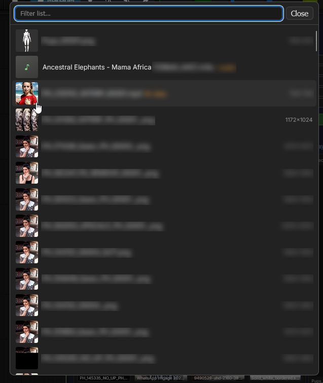 Browse Folder: filterable list with live thumbnails