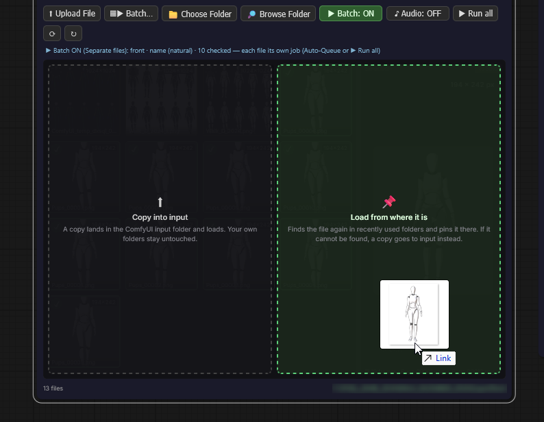 The two drop zones during a drag — the aimed zone lights up