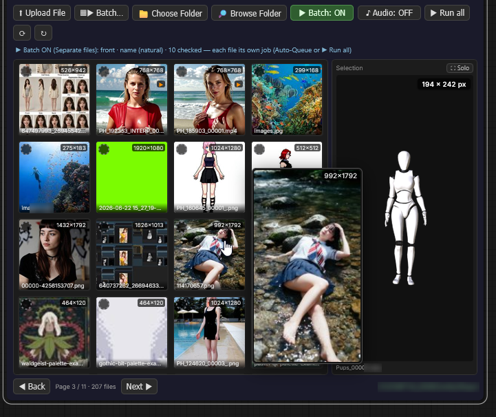 Image hover: a large pop-up with its own size badge