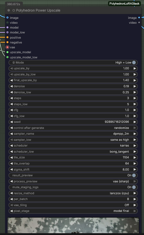 The node in High + Low — every stage parameter appears twice