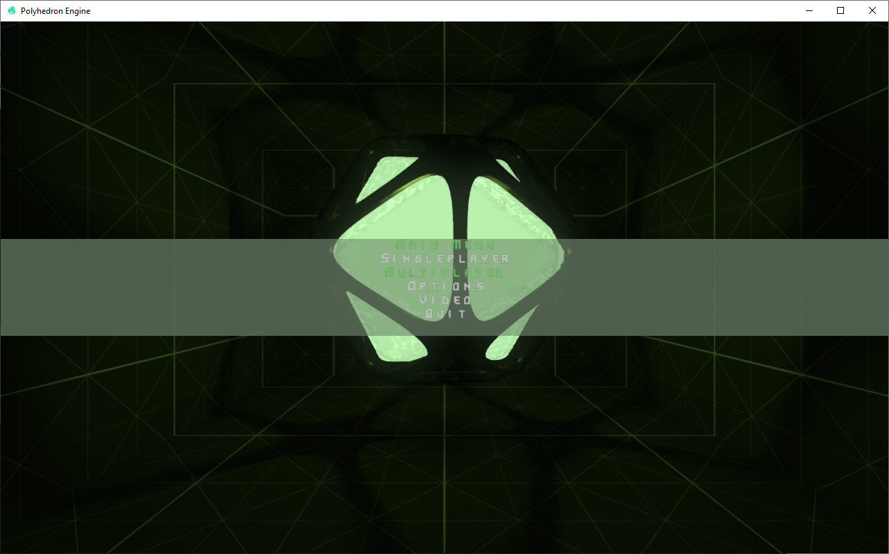 Mainmenus have a whole game state running behind it, allowing for cool interactive backgrounds, such as this spinning Polyhedron emitting light from within itself