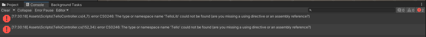 Unity_ConsoleError TelloLib missing