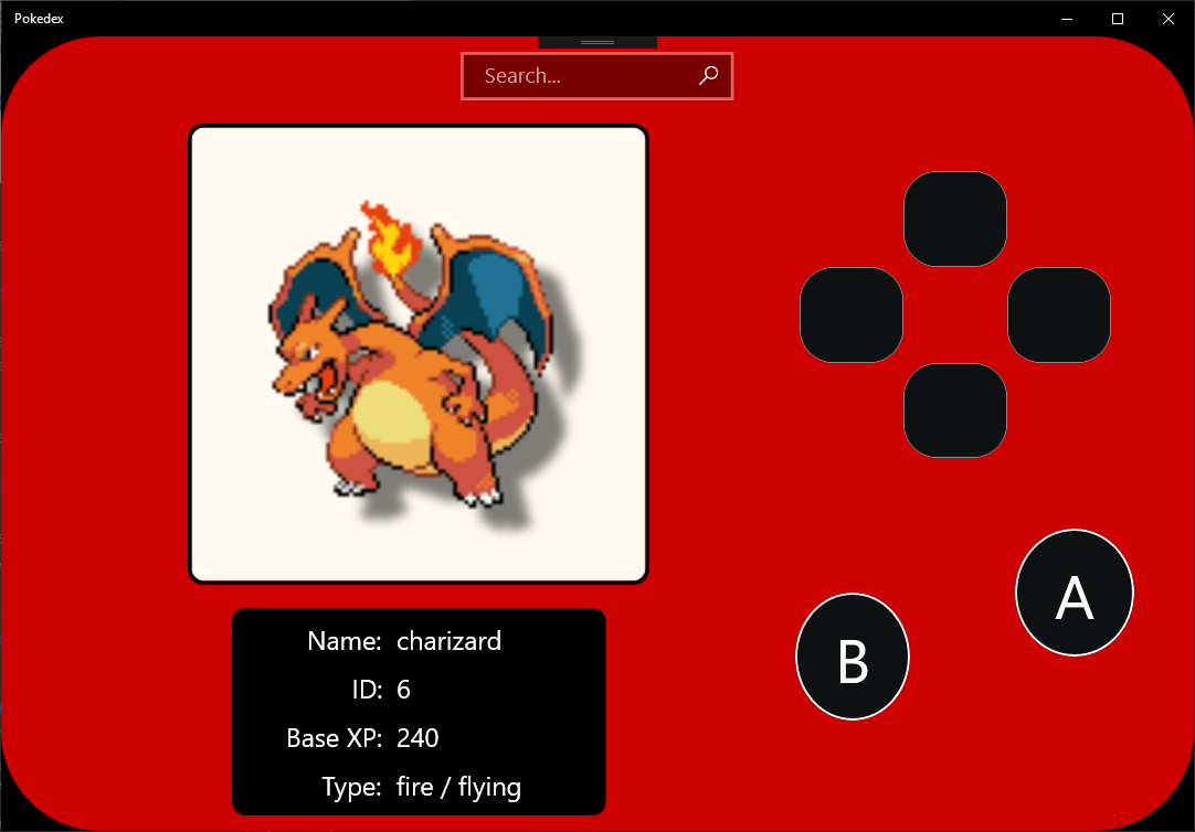 Charizard displayed on pokedex