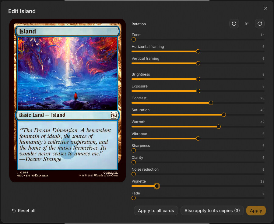 Edit card dialog