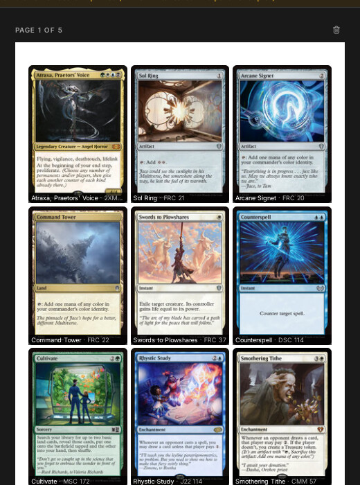 Name and edition of each card