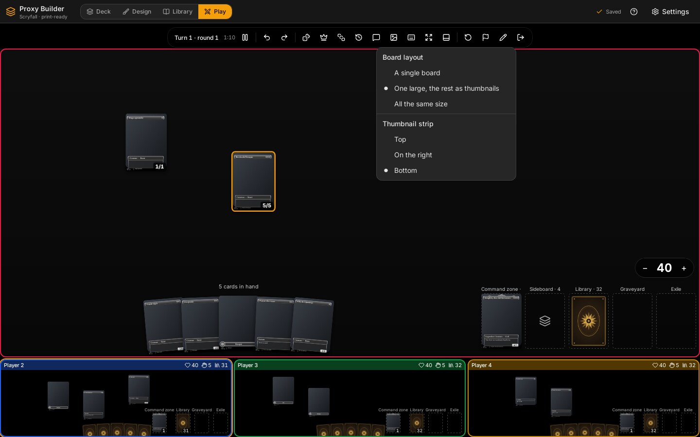 The layout selector in the bar: one board, one large and the rest as thumbnails, or all the same size