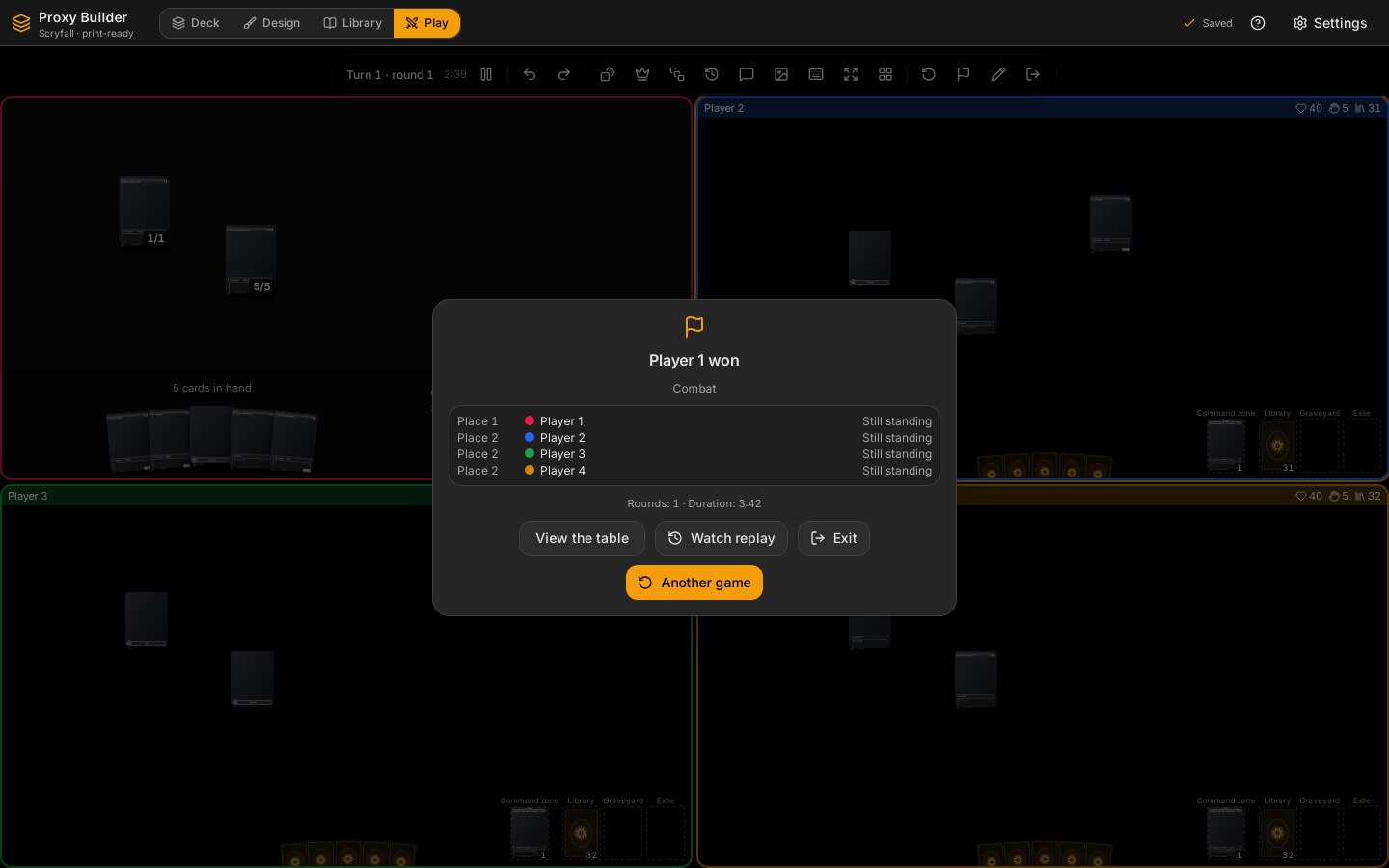 The end-of-game summary with places