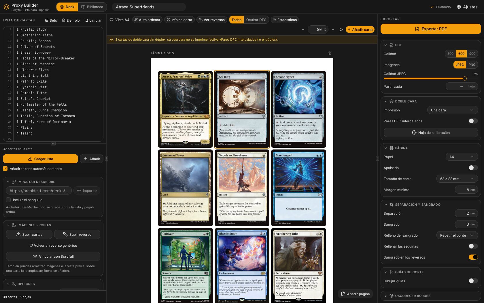 Proxy Builder con un mazo cargado