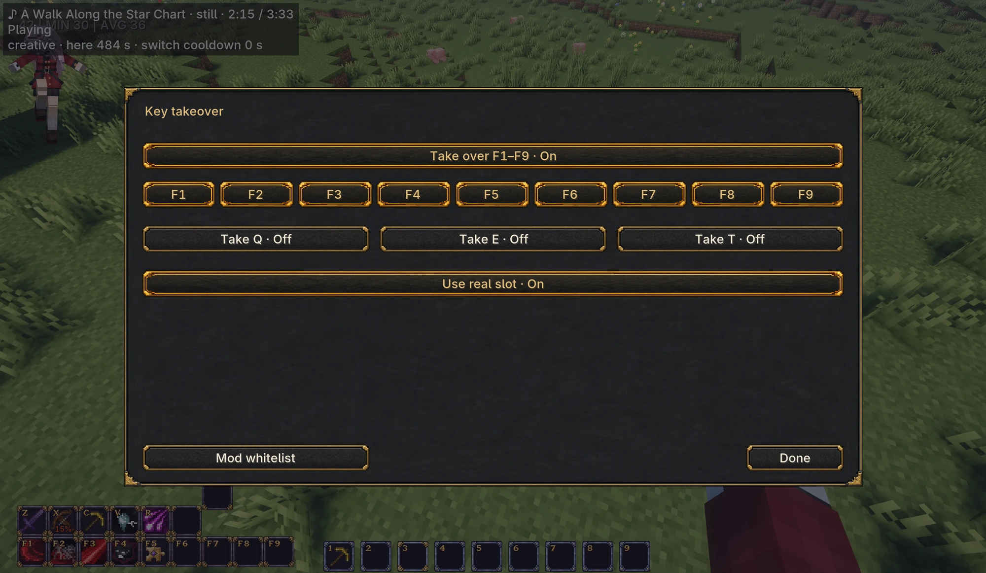 Configure optional key takeover and Use real slot