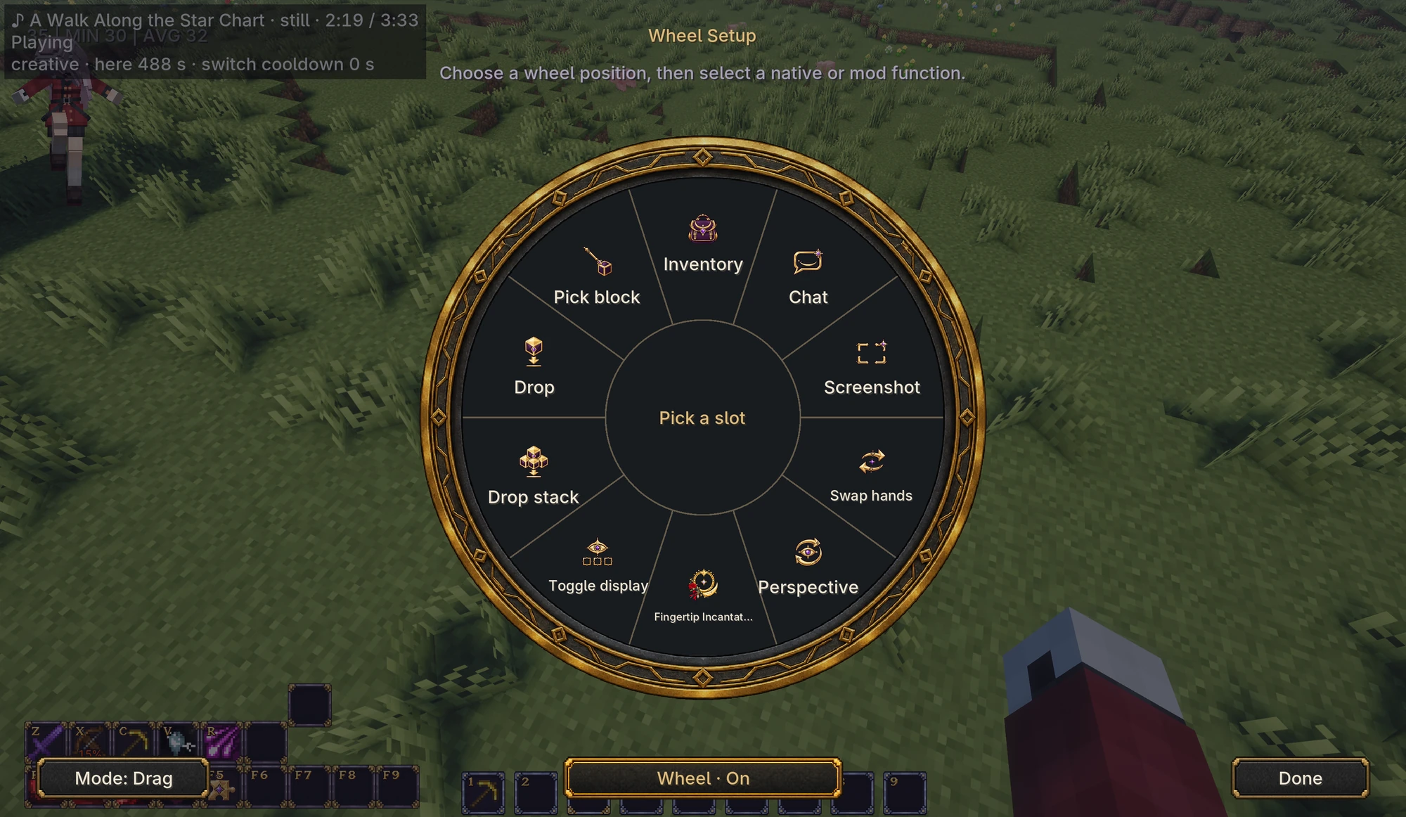Choose a wheel sector and assign a vanilla or mod action