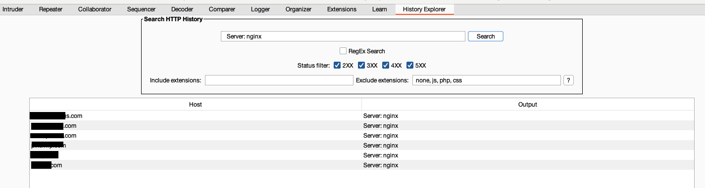 Literal string search for nginx, and exclusion of requests with no extension, js, php, and css.