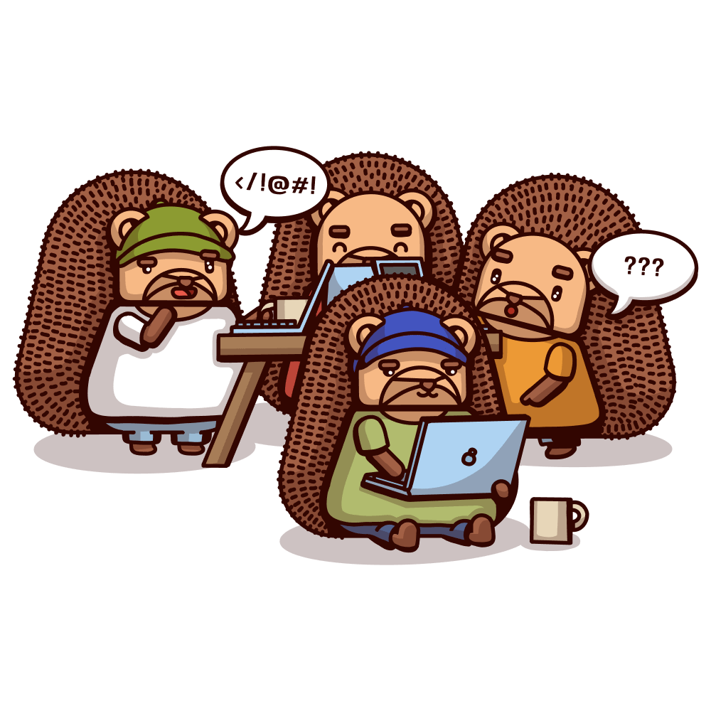 A group of hedgehogs writing code together