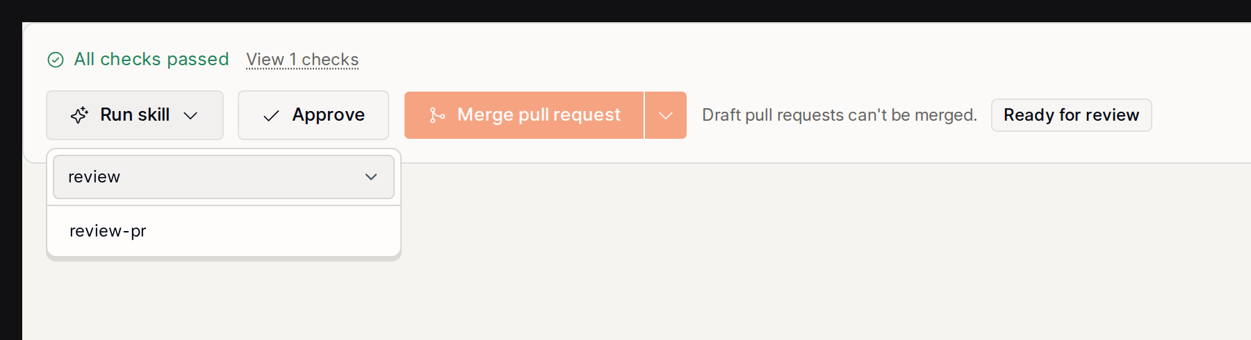 PR skill picker filtered to a matching skill