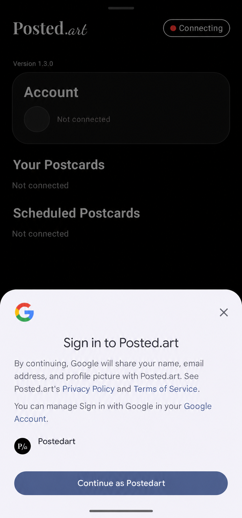 Android — Google sign-in consent