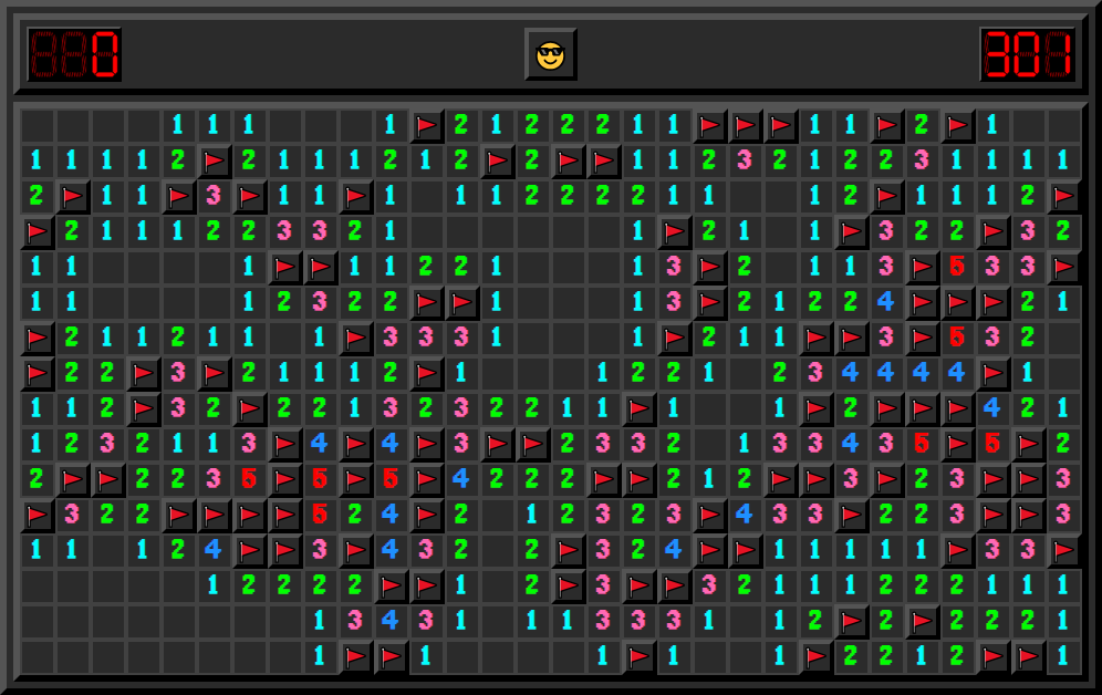 Minesweeper Dark Mode Expert Game Win