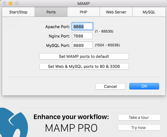 screenshot of port number configuration