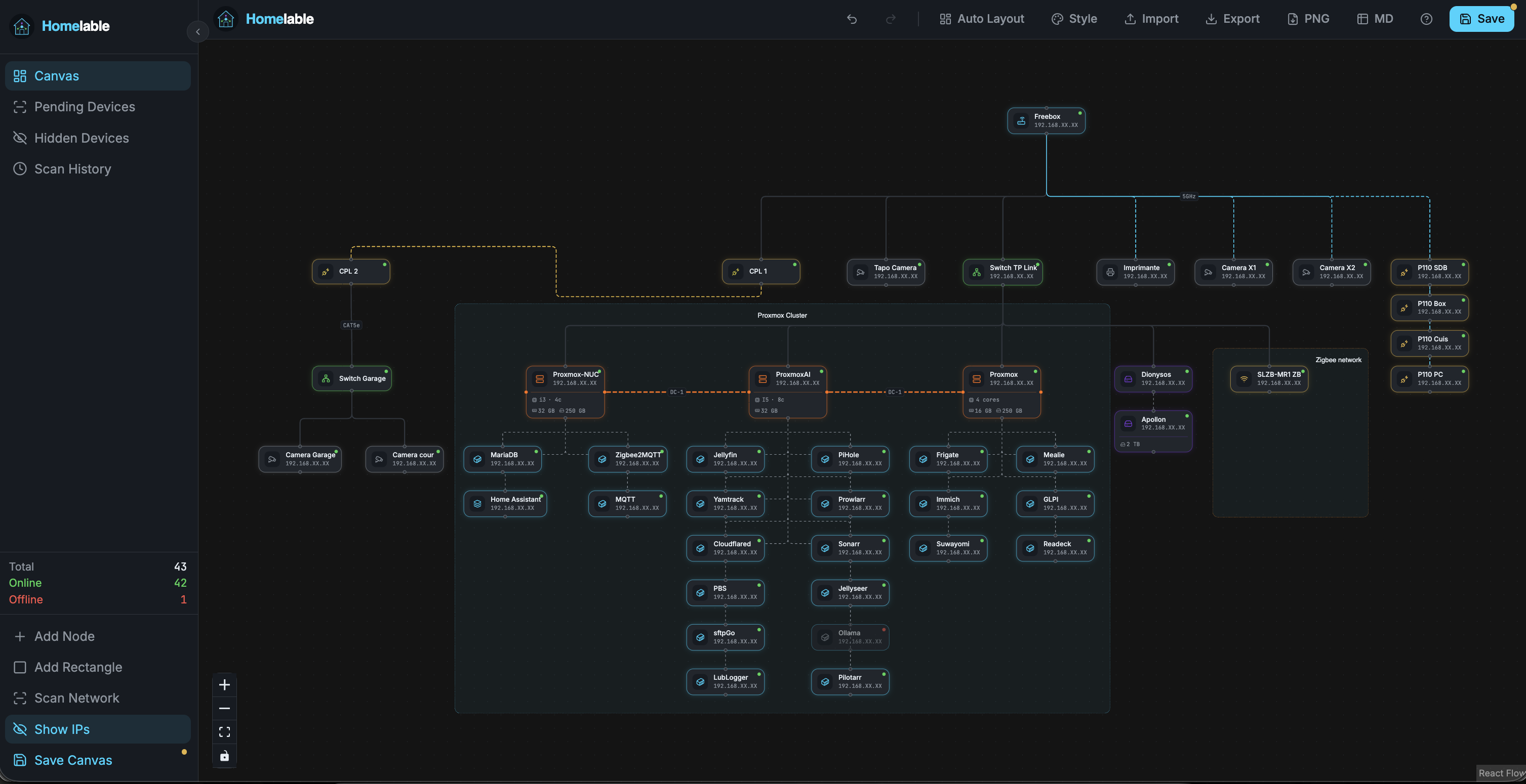 Homelable maps, monitors home lab networks