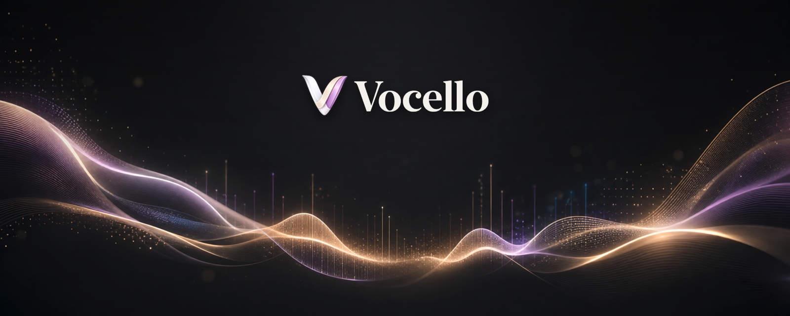 Vocello banner with abstract voice waves and the Vocello logo