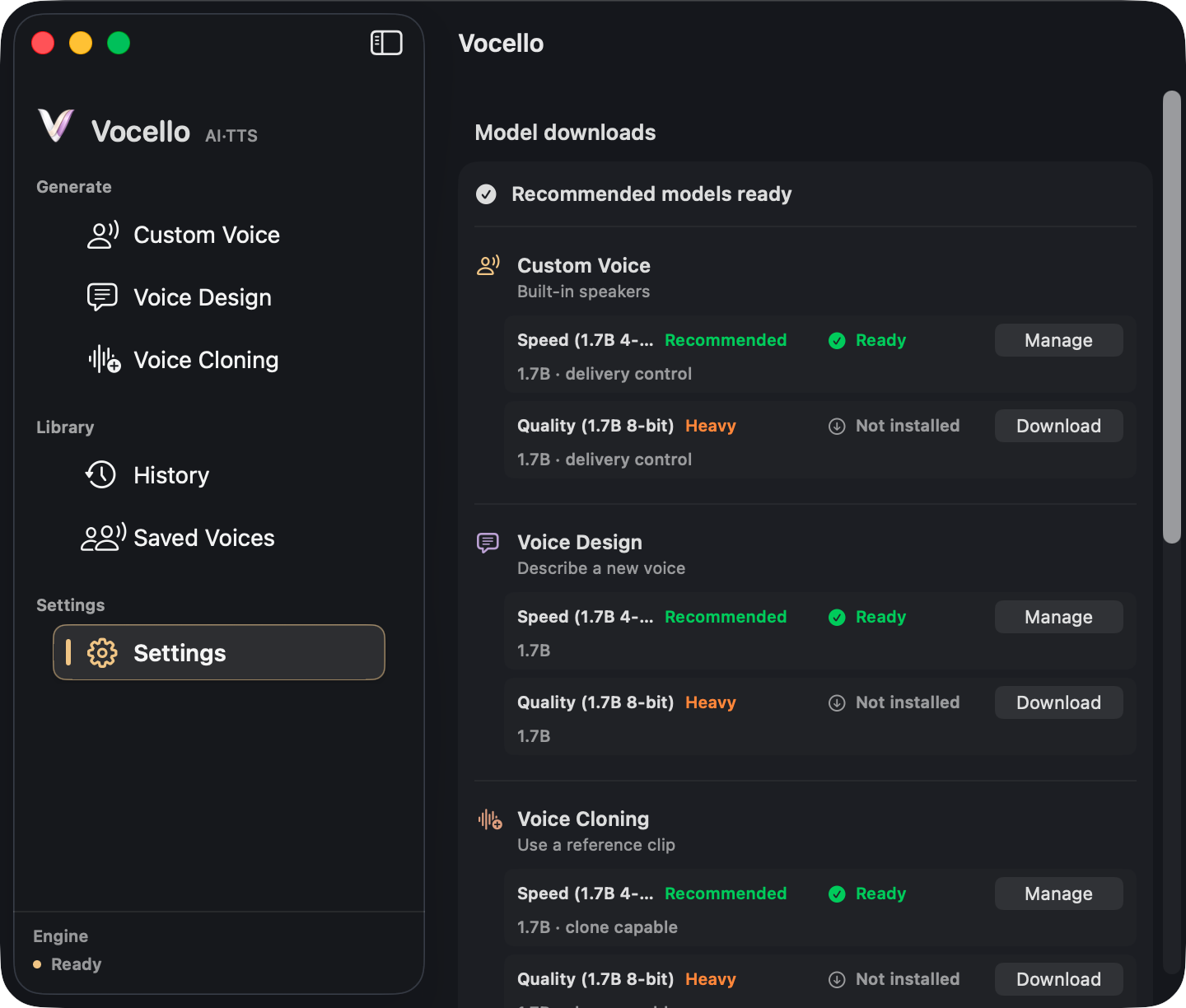 Vocello model download settings