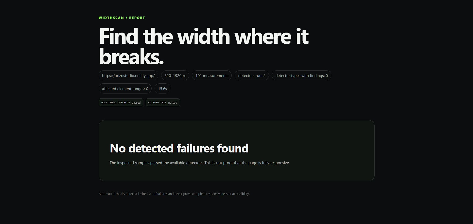 WIDTHSCAN clean external scan of Arizo Studio