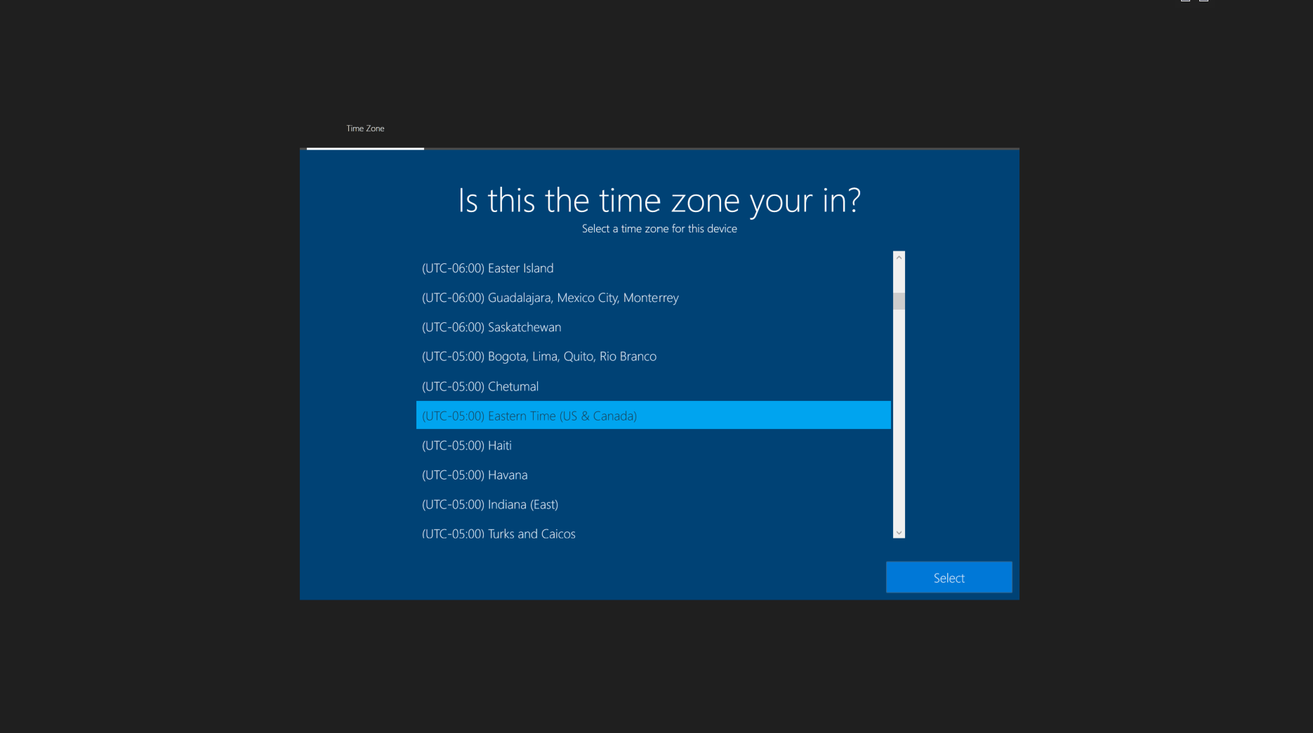 Windows 10 OOBE screenshot