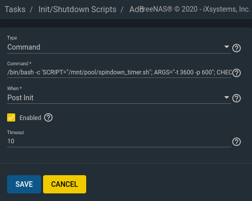 Spindown timer delayed post init task