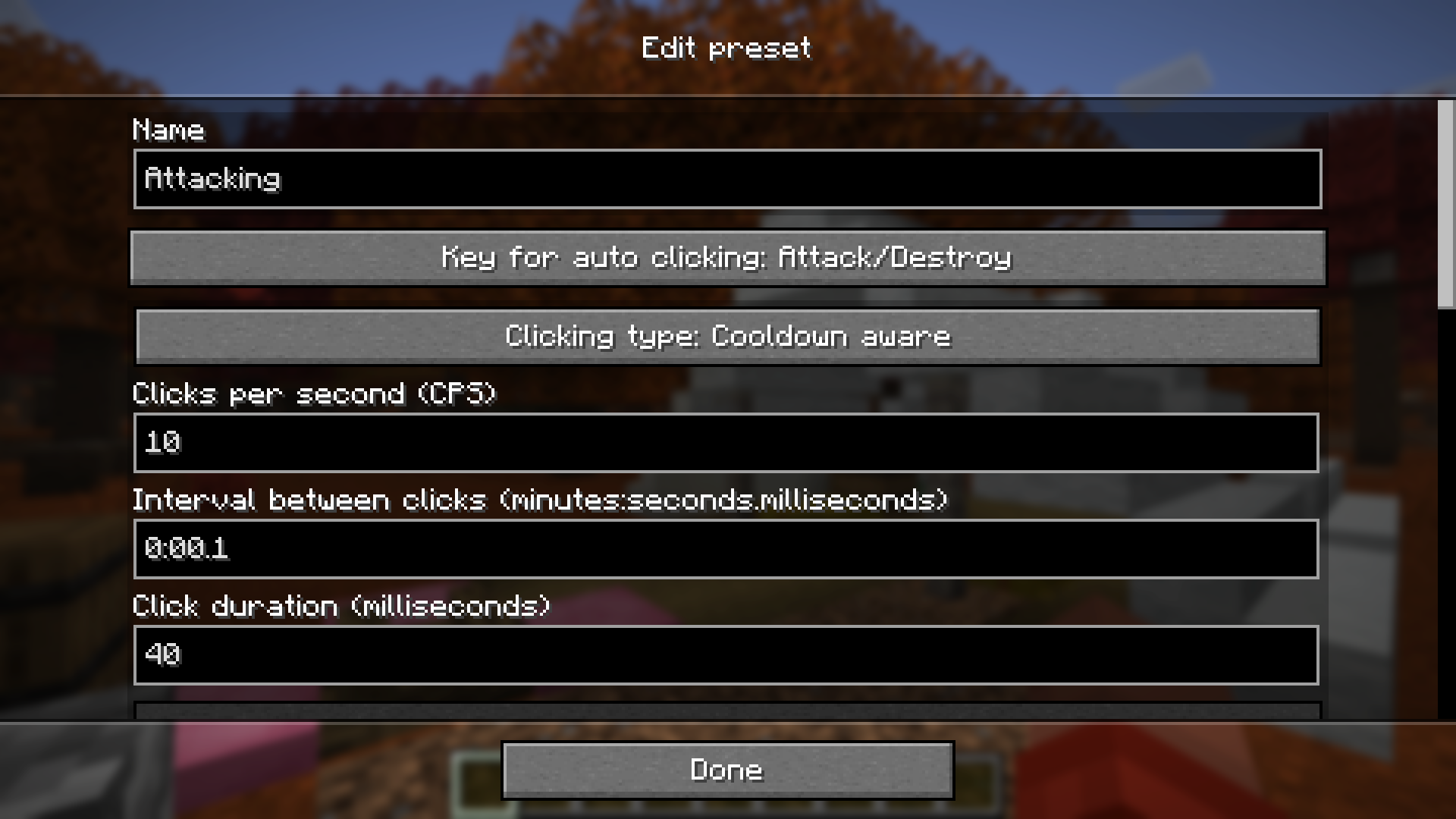 Edit Presets Screen