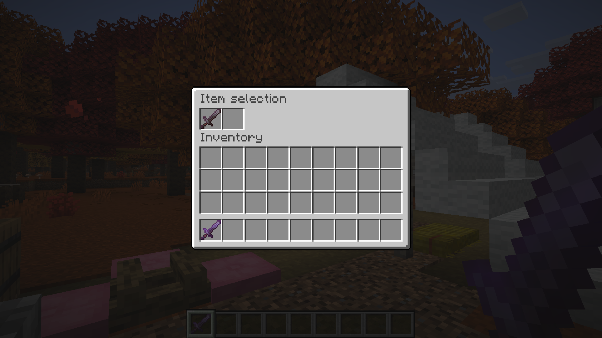 Item selection screen