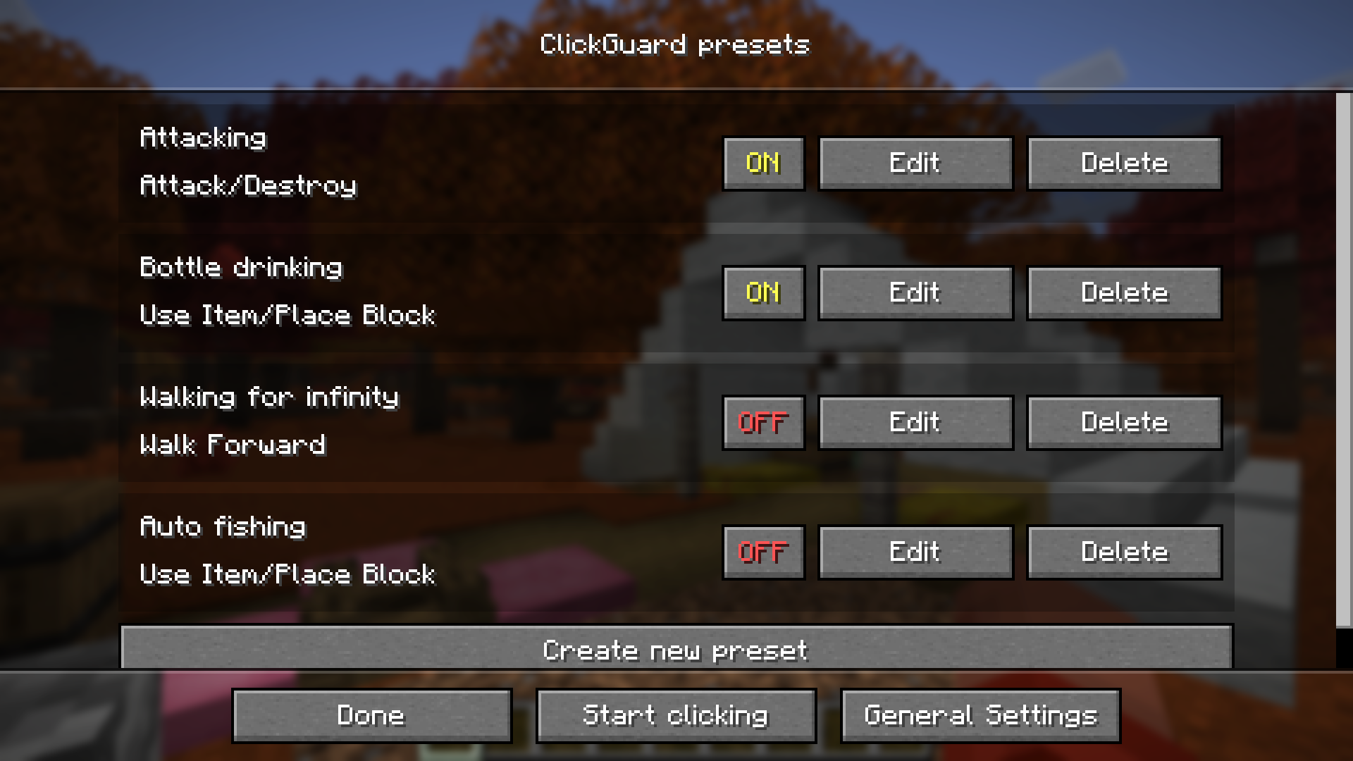 Presets Menu