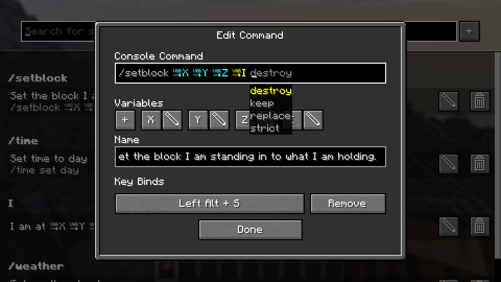 Edit command screen