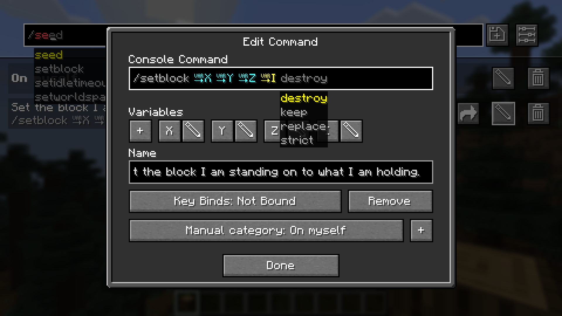 Edit command screen