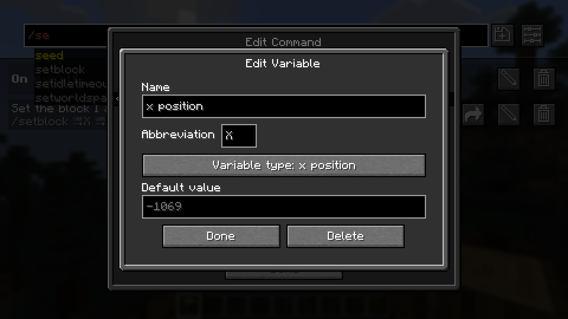 Edit variable screen