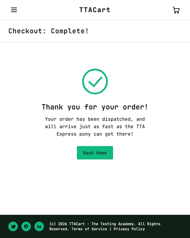 TTACart thank-you page