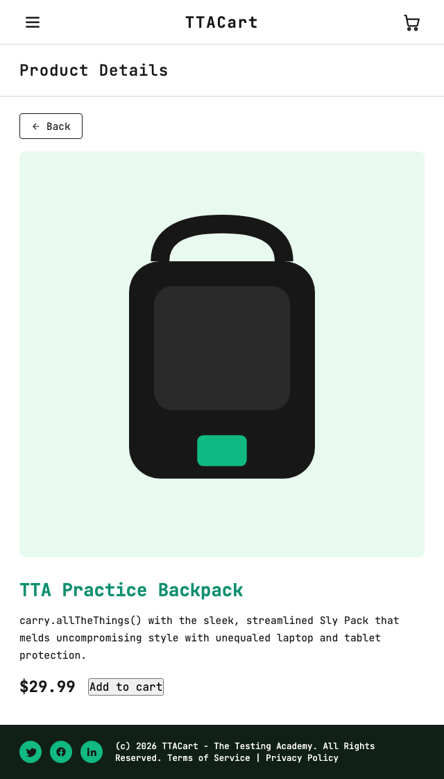 TTACart item detail page