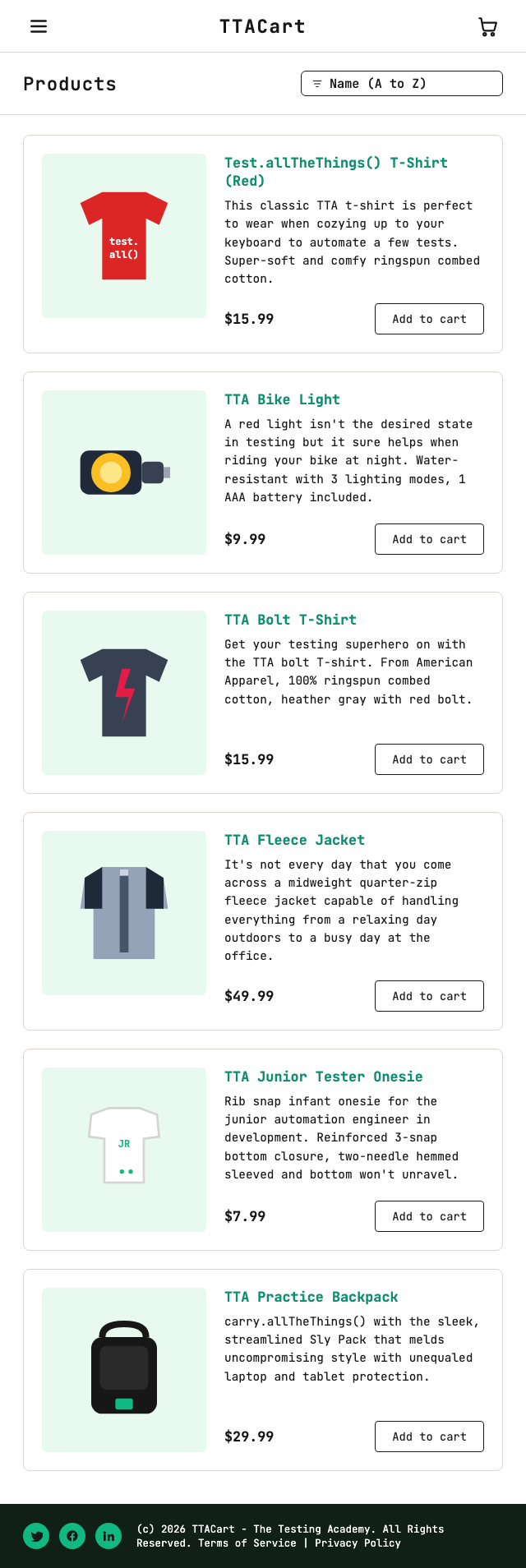 TTACart inventory page (standard_user)