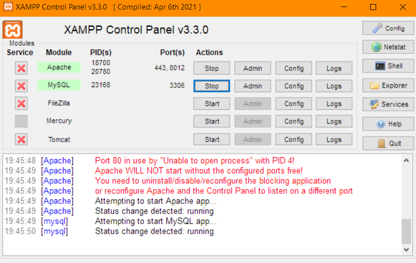 Xampp Control Panel