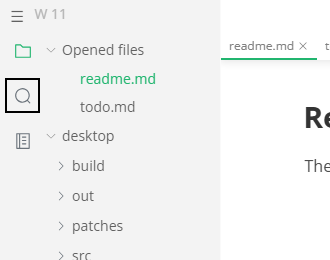 Search icon in the side bar with a dark 2px focus ring around it