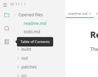 Tooltip reading Table of Contents next to the side bar icon