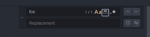 Find bar in One Dark with the focus ring on Select whole word