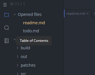 Tooltip reading Table of Contents in One Dark