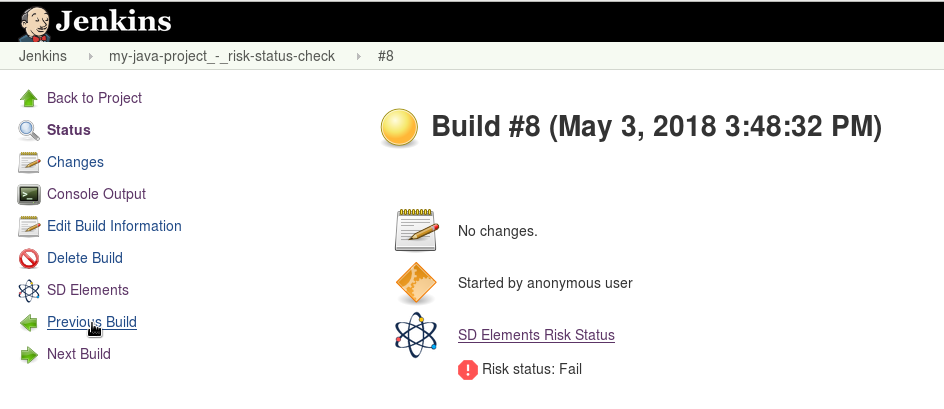 Build fails when risk status fails