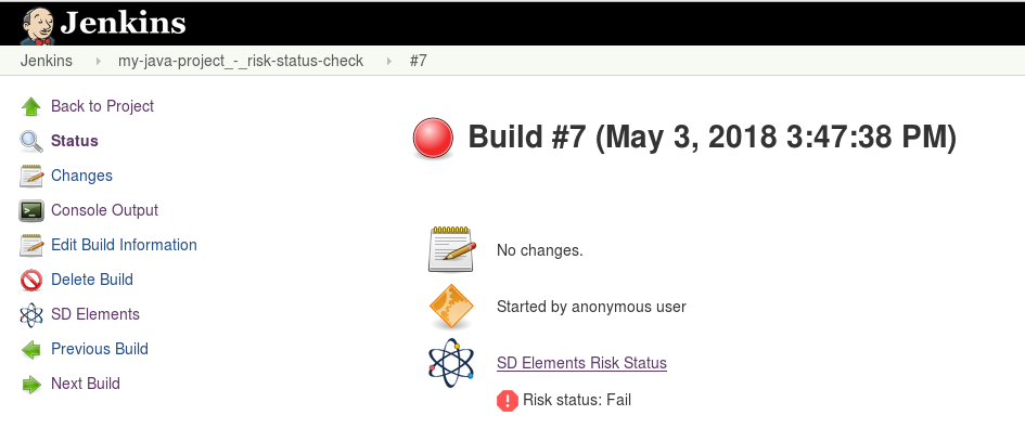 Build fails when risk status fails